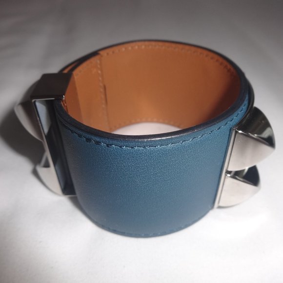 Hermes Collier de Chien Blue Alligator Cuff Bracelet (Lot  Hermès Blue Collier De Chien Leather Bracelet